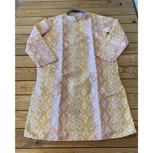 NEW Male Hub Men’s Pink Yellow 1/4 Button Indian Traditional Kurti Shirt Size A